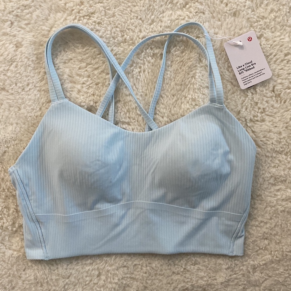 ❤️ Lululemon Like a Cloud Ribbed Longline Bra B/C Cup, Powder Blue Size 8 NWT